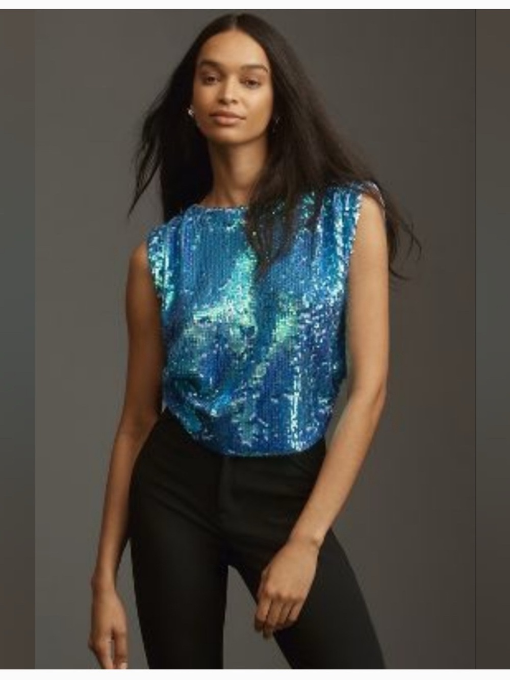 Blue Sequin Sleeveless Top - Pilcro/Anthropologie